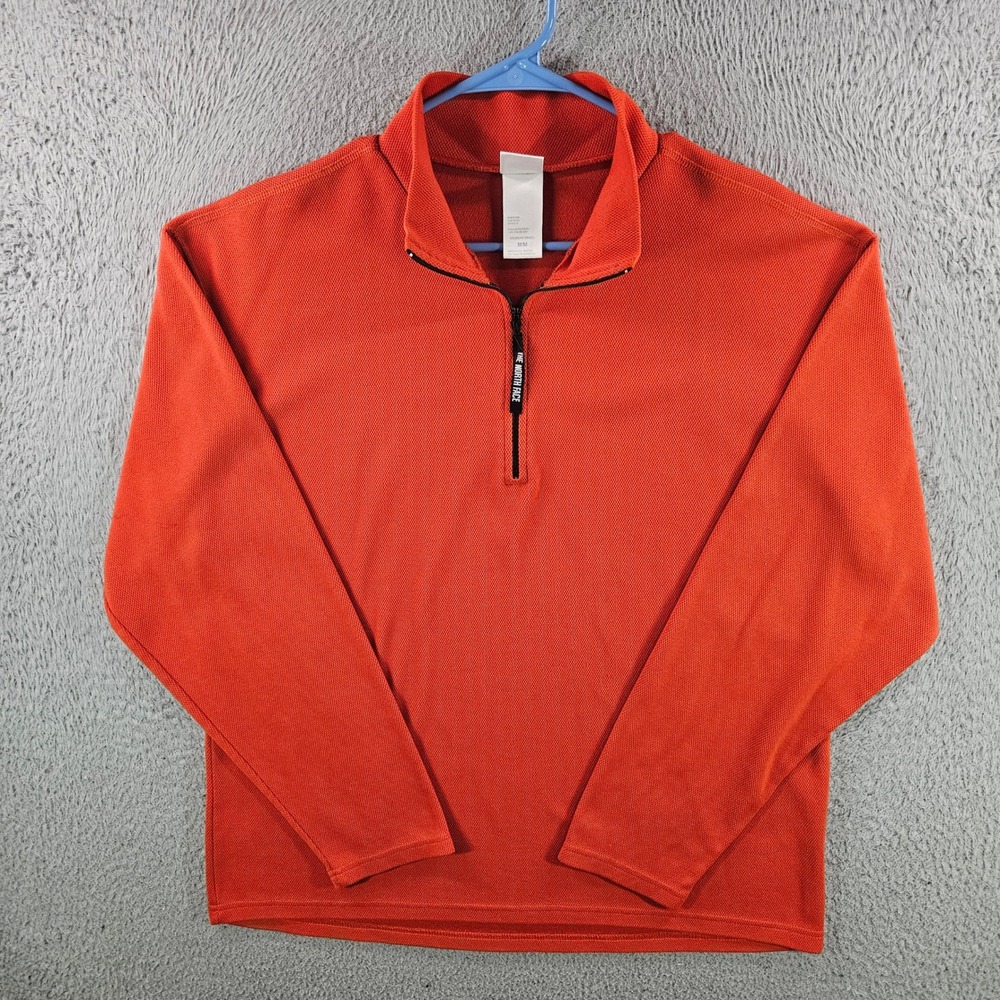 The North Face Mens Orange Waffle Knit Quarter Zip Pullover Sweater Size‎ Medium